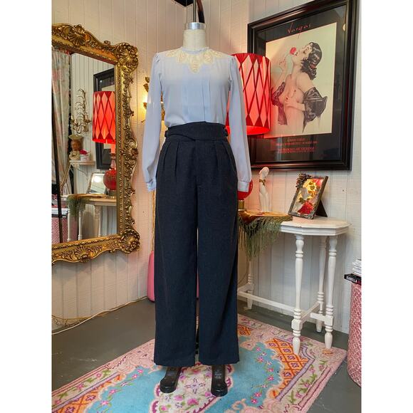 vintage 1990s gray wool pants high wrap waist banana republic pleated trousers 8 - Picture 3 of 10